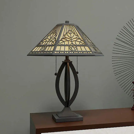 Quoizel James Matte Black and Tiffany Glass Accent Table Lamp Quoizel