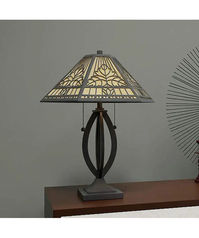 Quoizel James Matte Black and Tiffany Glass Accent Table Lamp Quoizel