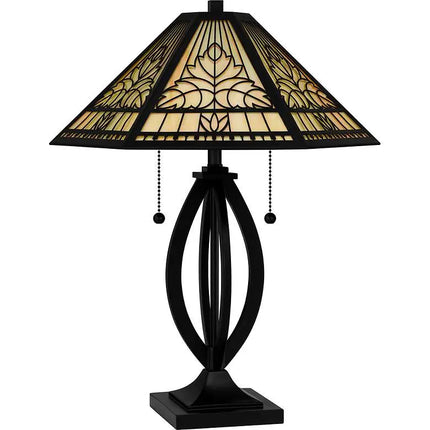 Quoizel James Matte Black and Tiffany Glass Accent Table Lamp Quoizel
