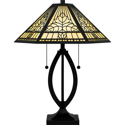 Quoizel James Matte Black and Tiffany Glass Accent Table Lamp Quoizel