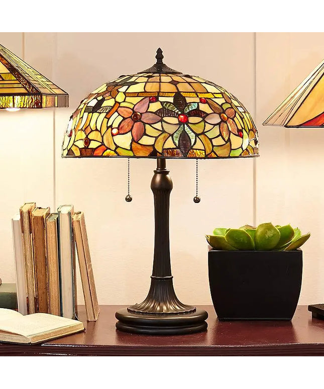 Quoizel Kami Floral 23" Vintage Bronze Tiffany-Style Glass Table Lamp