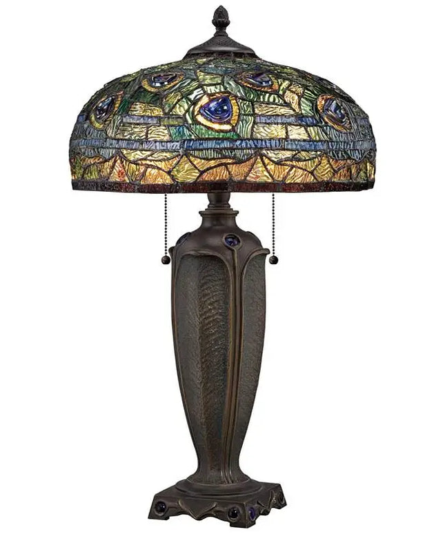 Quoizel Lynch 26" Tiffany-Style Peacock Glass Table Lamp Quoizel