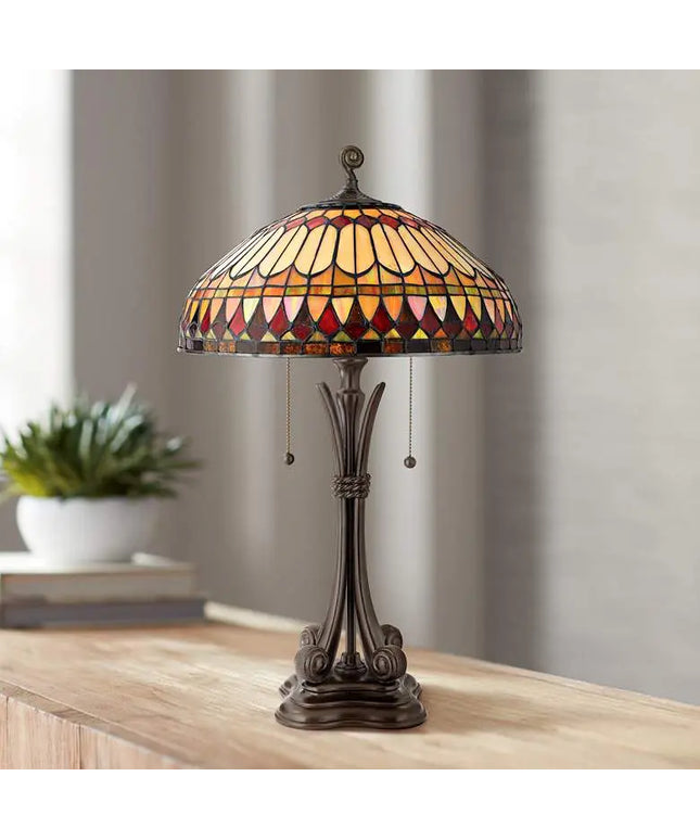 Quoizel Western Place 26 1/2" Bronze Tiffany-Style Glass Table Lamp Quoizel
