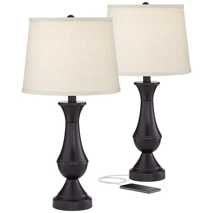 Regency Hill Blakely 25" Bronze LED USB Touch Table Lamps Set of 2