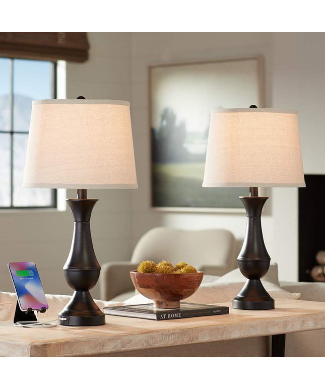 Regency Hill Blakely 25" Bronze LED USB Touch Table Lamps Set of 2
