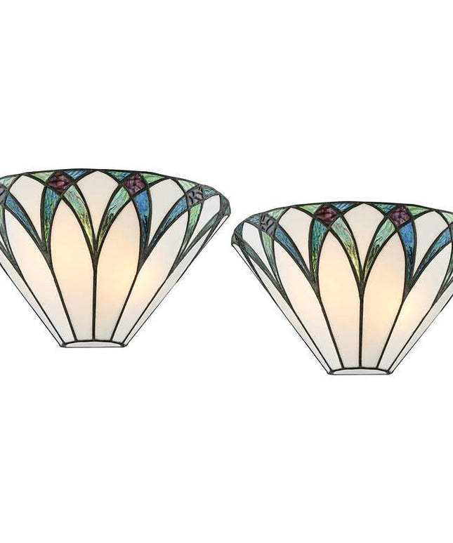Regency Hill Filton 6" Blue Petals Tiffany-Style Wall Sconces Set of 2