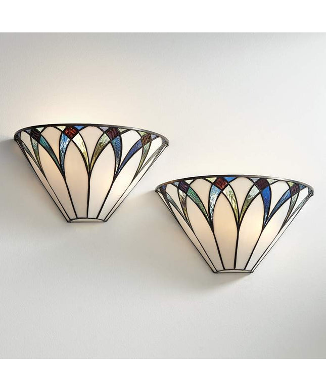 Regency Hill Filton 6" Blue Petals Tiffany-Style Wall Sconces Set of 2