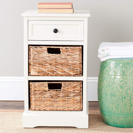 Reynolds 16" Wide Distressed Creme 1-Drawer Wood Side Table