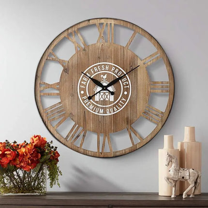 River Parks Farm Fresh 31 1/2" Round Roman Numeral Wood Wall Clock Clock