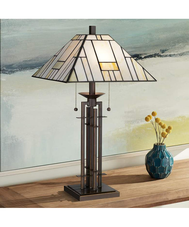 Robert Louis Tiffany 26 1/4" Wrought Iron and Glass Table Lamp