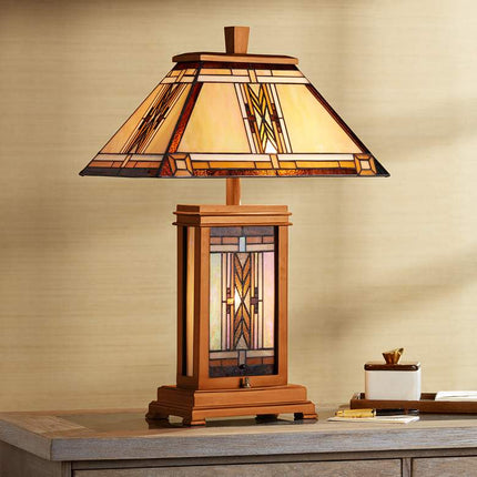 Robert Louis Tiffany 27" Walnut Mission Night Light Table Lamp