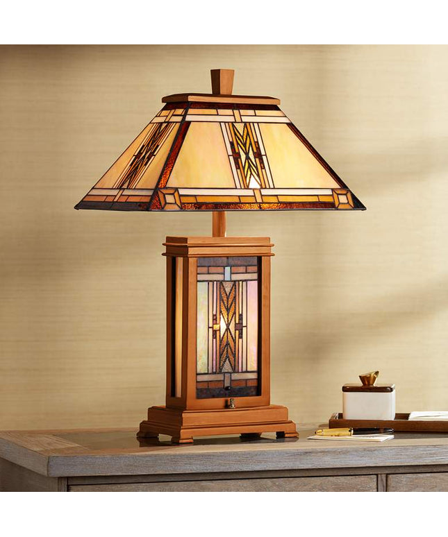 Robert Louis Tiffany 27" Walnut Mission Night Light Table Lamp