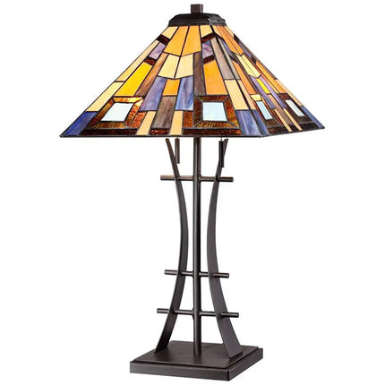 Robert Louis Tiffany Jewel Tone Tiffany-Style Art Glass Lamp with Dimmer