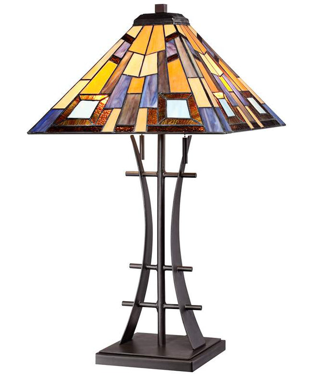 Robert Louis Tiffany Jewel Tone Tiffany-Style Art Glass Lamp with Dimmer