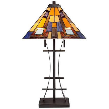 Robert Louis Tiffany Jewel Tone Tiffany-Style Art Glass Lamp with Dimmer