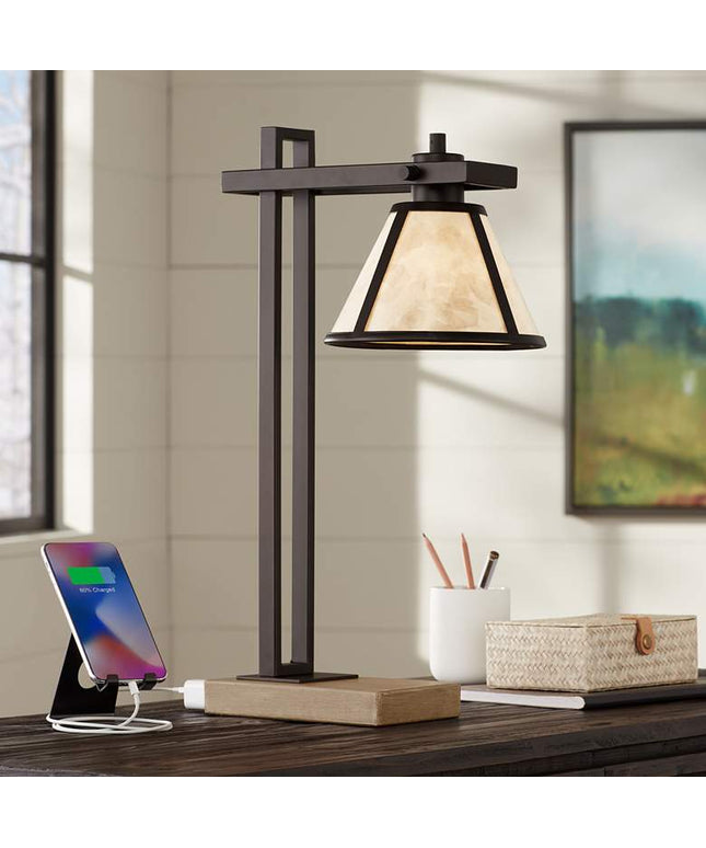 Robert Louis Tiffany Maricopa 21 1/4" Bronze Outlet and USB Desk Lamp