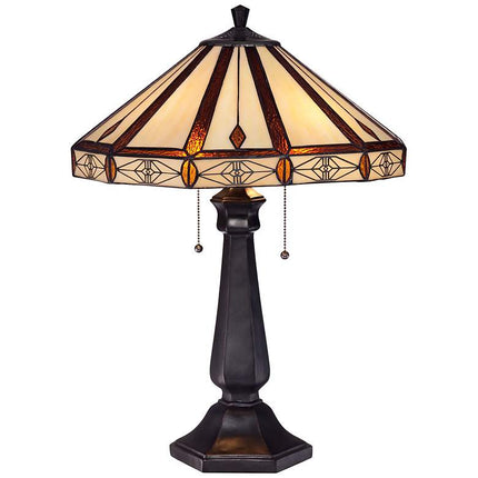 Robert Louis Tiffany Octagon 25" Bronze Mission Art Glass Table Lamp