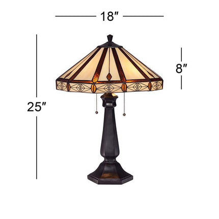 Robert Louis Tiffany Octagon 25" Bronze Mission Art Glass Table Lamp