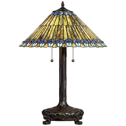 Robert Louis Tiffany Peacock 26" Art Glass Tiffany Style Table Lamp