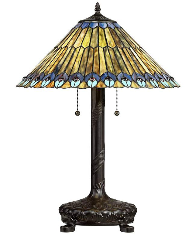 Robert Louis Tiffany Peacock 26" Art Glass Tiffany Style Table Lamp
