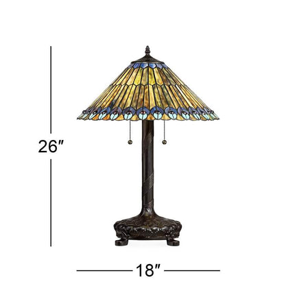 Robert Louis Tiffany Peacock 26" Art Glass Tiffany Style Table Lamp