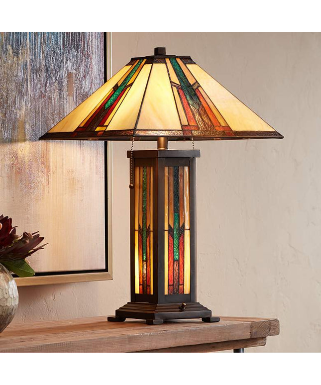 Robert Louis Tiffany Ranier 25" Glass Lamp with Night Light and Dimmer