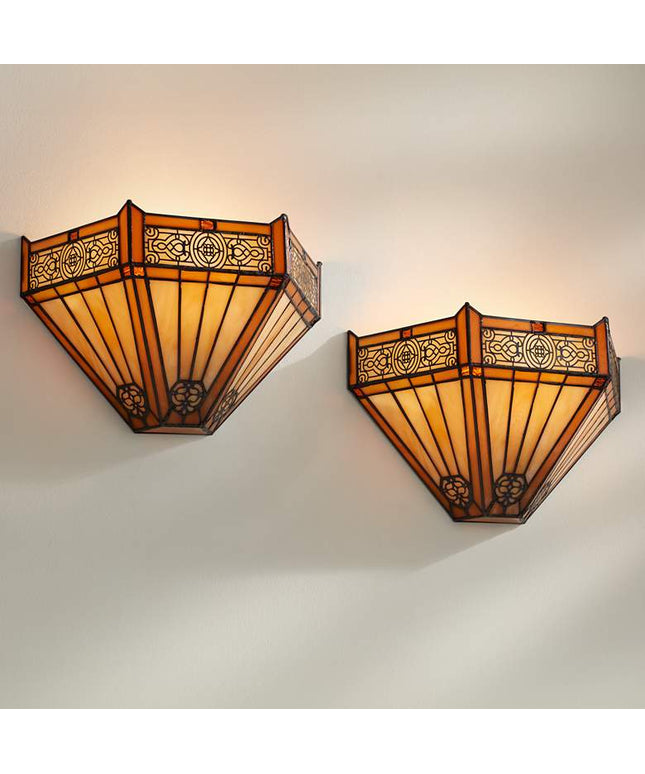 Robert Louis Tiffany Stratford 7 1/2"H Art Glass Wall Sconce Set of 2