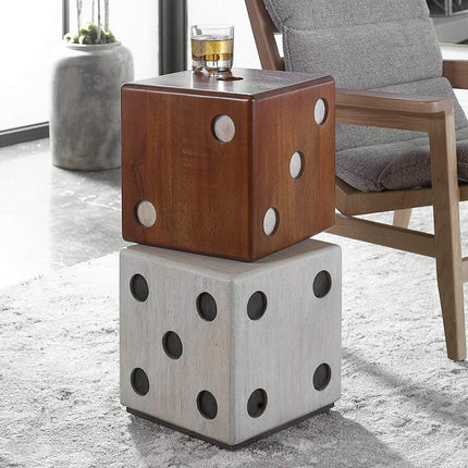 Roll the Dice 15" Wide Wood Tone Whitewashed Accent Table