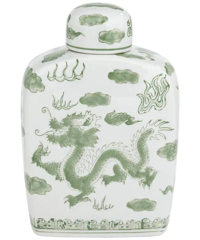 Sansui 10 1/2"H Green and White Ceramic Ginger Jar with Lid Dahlia Studios