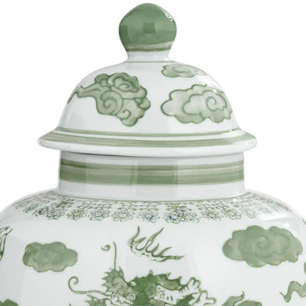 Sansui 12"H Green and White Ceramic Ginger Jar with Lid Dahlia Studios