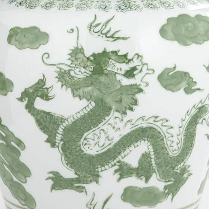 Sansui 12"H Green and White Ceramic Ginger Jar with Lid Dahlia Studios