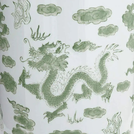 Sansui 15 3/4"H Green and White Ceramic Ginger Jar with Lid Dahlia Studios