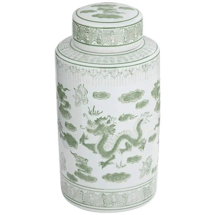 Sansui 15 3/4"H Green and White Ceramic Ginger Jar with Lid Dahlia Studios