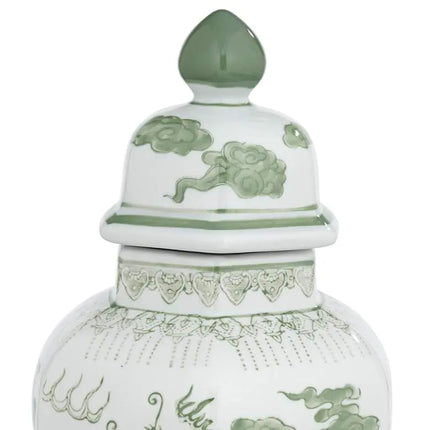 Sansui 15" High Green and White Ceramic Ginger Jar with Lid Dahlia Studios