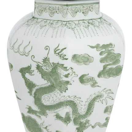Sansui 15" High Green and White Ceramic Ginger Jar with Lid Dahlia Studios