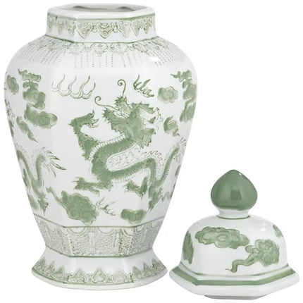 Sansui 15" High Green and White Ceramic Ginger Jar with Lid Dahlia Studios