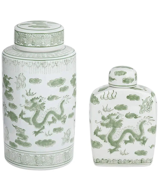 Sansui Green and White 2-Piece Ceramic Ginger Jar Set Dahlia Studios