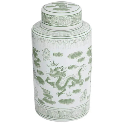 Sansui Green and White 2-Piece Ceramic Ginger Jar Set Dahlia Studios
