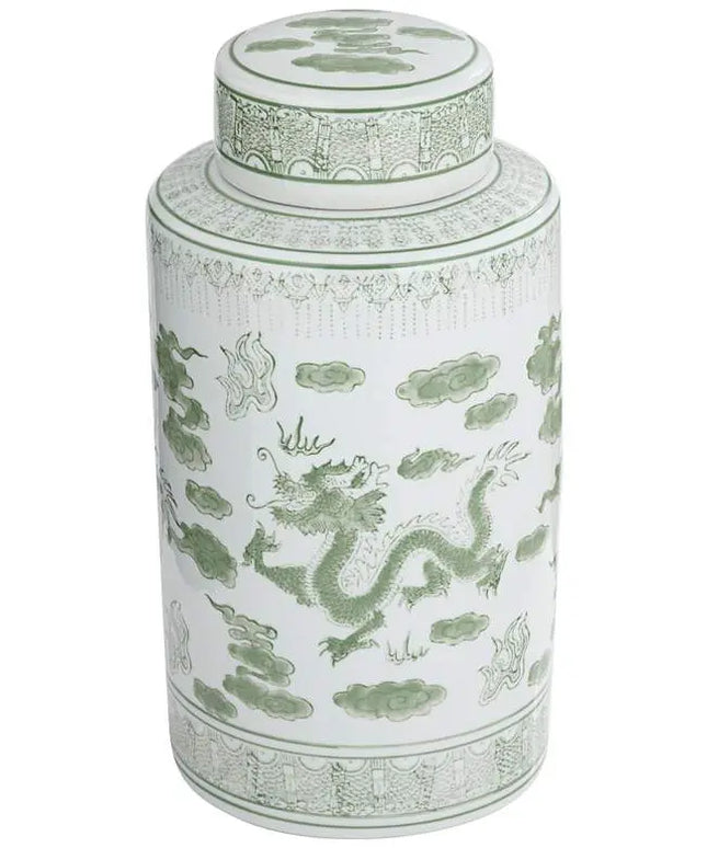 Sansui Green and White 2-Piece Ceramic Ginger Jar Set Dahlia Studios