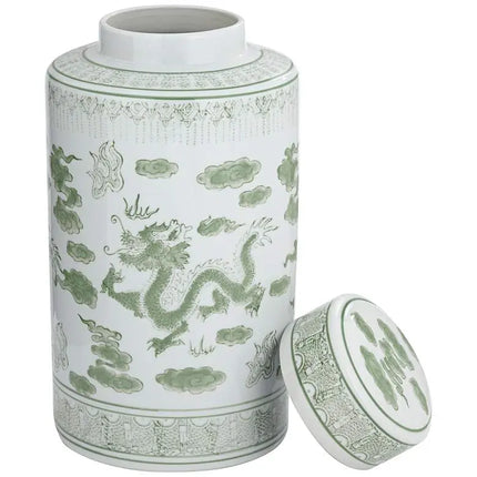 Sansui Green and White 2-Piece Ceramic Ginger Jar Set Dahlia Studios