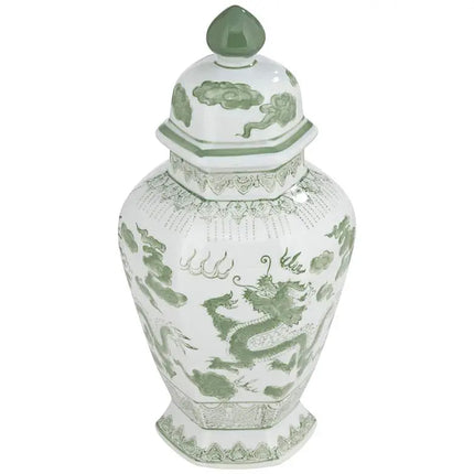 Sansui Green and White Ceramic Ginger Jars Set of 2 Dahlia Studios