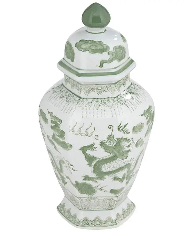 Sansui Green and White Ceramic Ginger Jars Set of 2 Dahlia Studios