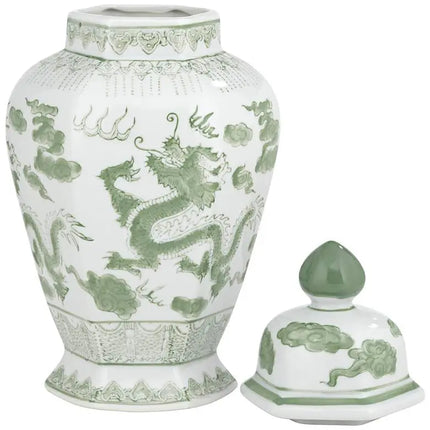 Sansui Green and White Ceramic Ginger Jars Set of 2 Dahlia Studios