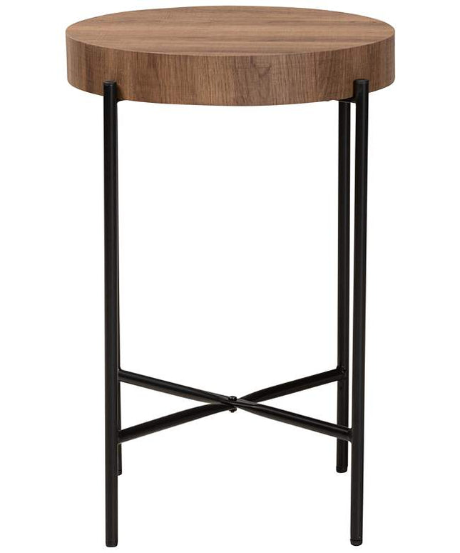 Savion 15 3/4" Wide Walnut Brown Wood Black Metal End Table