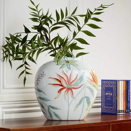 Sensei 13 1/4" Wide Red and White Ceramic Decorative Vase Dahlia Studios