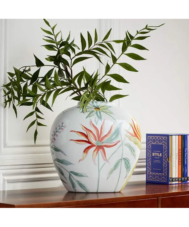 Sensei 13 1/4" Wide Red and White Ceramic Decorative Vase Dahlia Studios