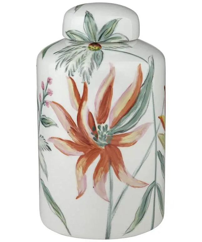 Sensei 8 1/2"H Red and White Ceramic Decorative Jar with Lid Dahlia Studios