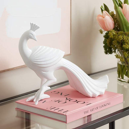Serena 10 1/4" High Matte White Peacock Figurine