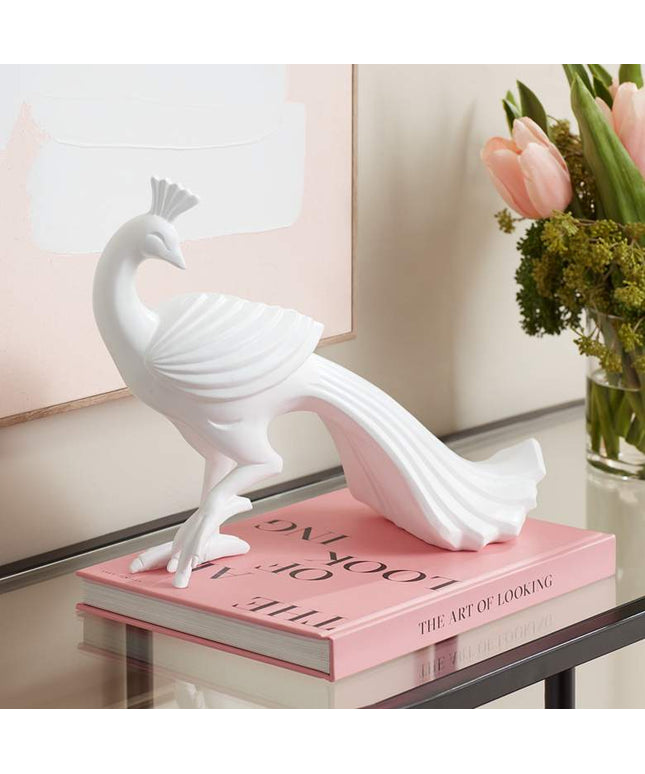 Serena 10 1/4" High Matte White Peacock Figurine