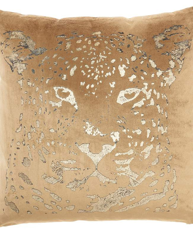 Sofia Beige Gold Foil Print Leopard 20" Square Throw Pillow Vision